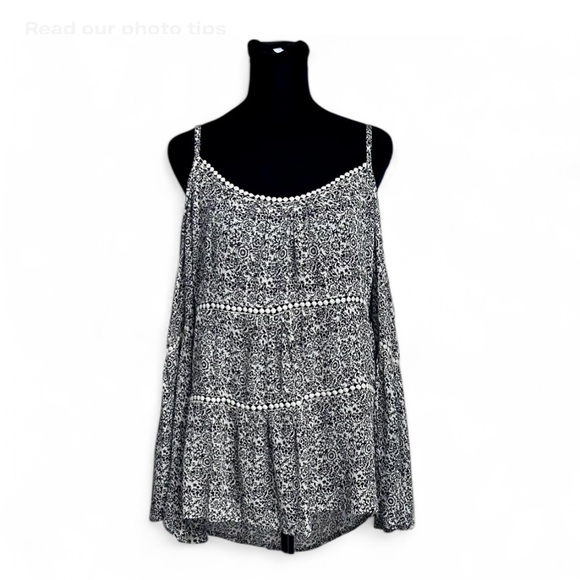Maurices Tops - MAURICES Black& White Floral Blouse M, Shoulder-Off Long Sleeves W/Straps NWT